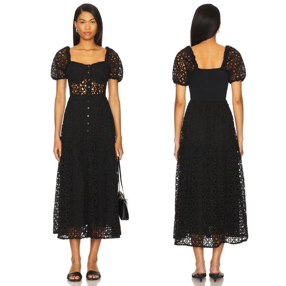 NEW HEARTLOOM Sarella Midi Dress in Black Crochet Cotton Medium M - Picture 2 of 2